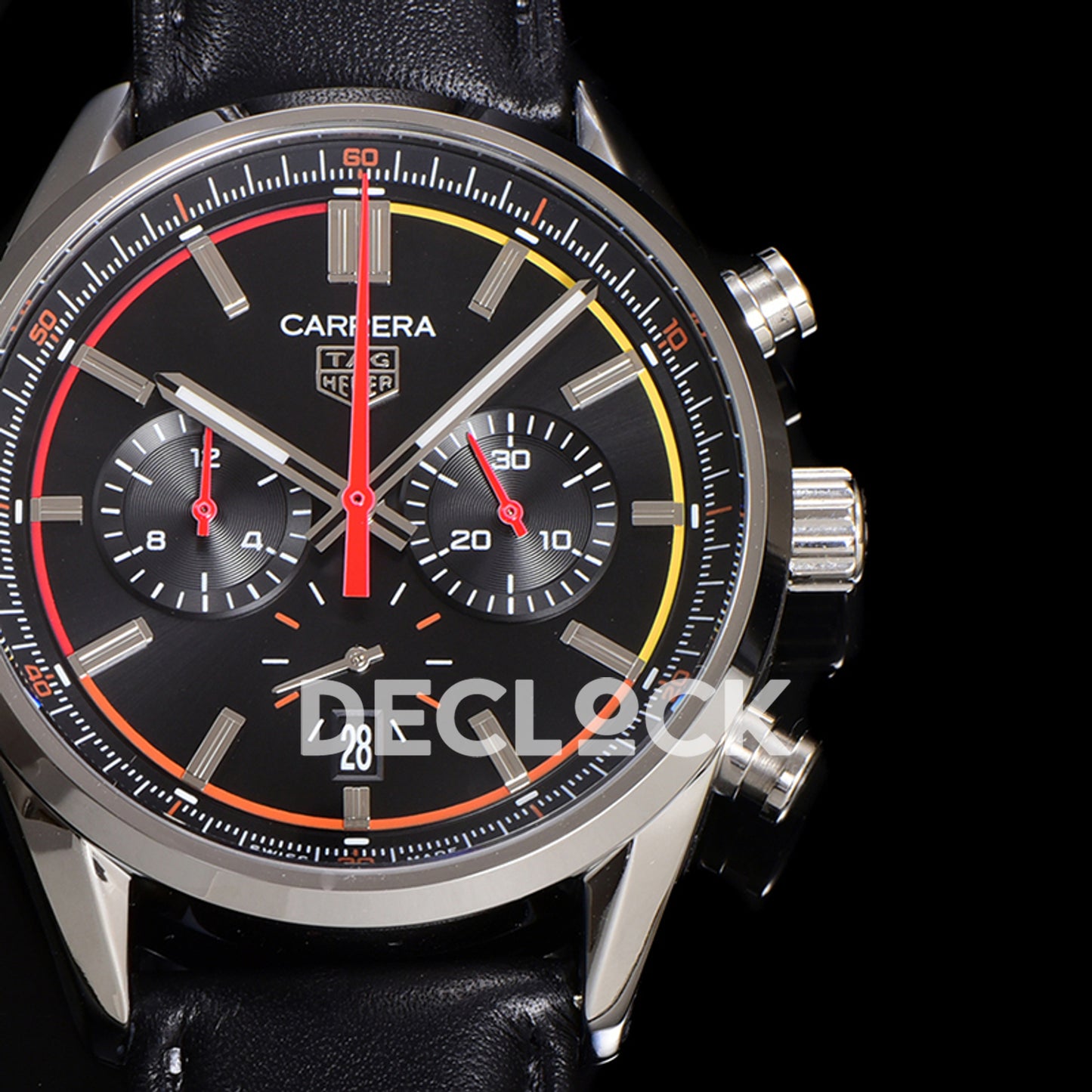 TAG Heuer Carrera Chronograph Black Dial 42mm Leather Strap VK63A Quartz