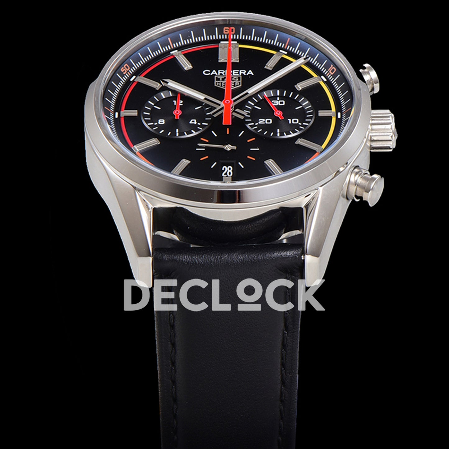 TAG Heuer Carrera Chronograph Black Dial 42mm Leather Strap VK63A Quartz