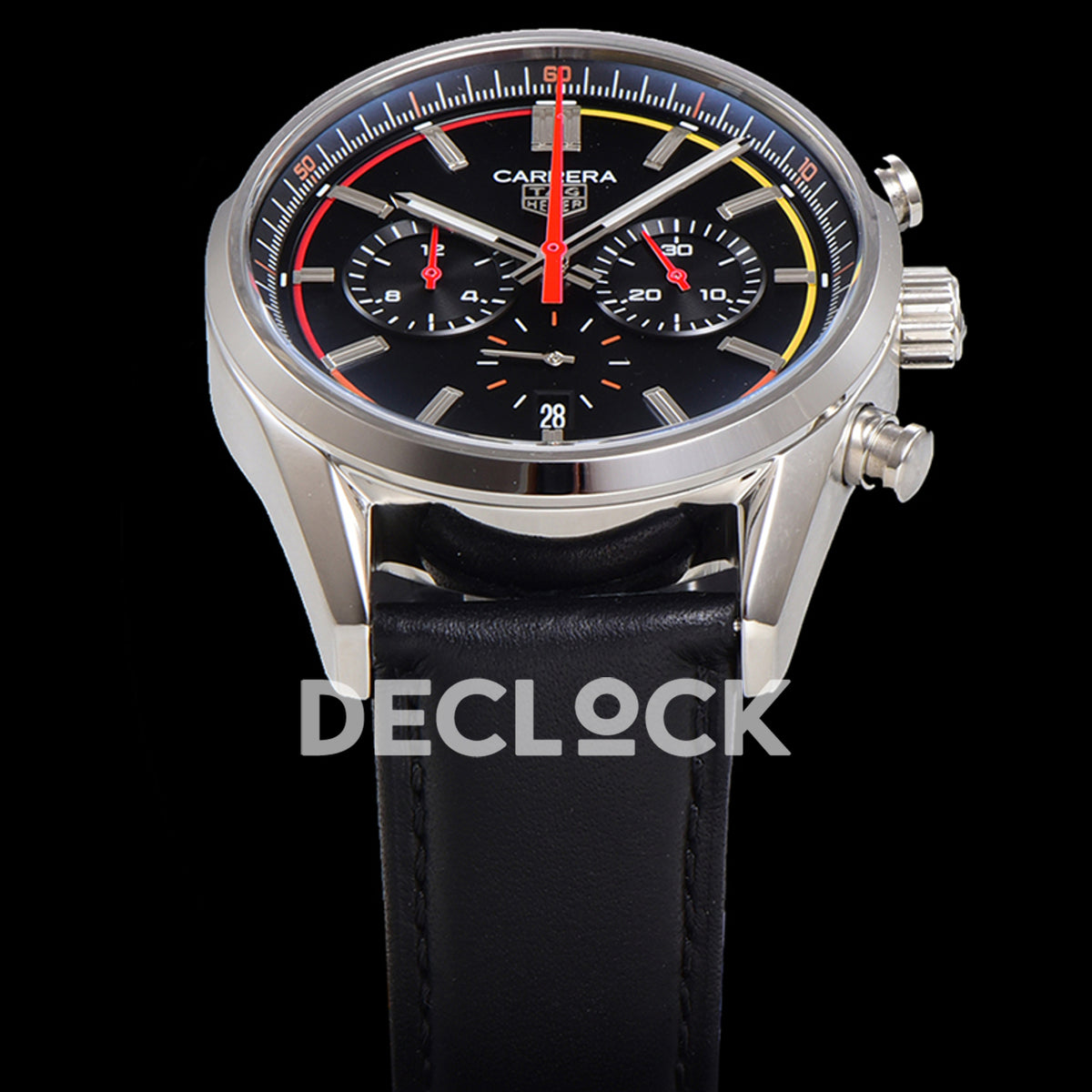 TAG Heuer Carrera Chronograph Black Dial 42mm Leather Strap VK63A Quartz