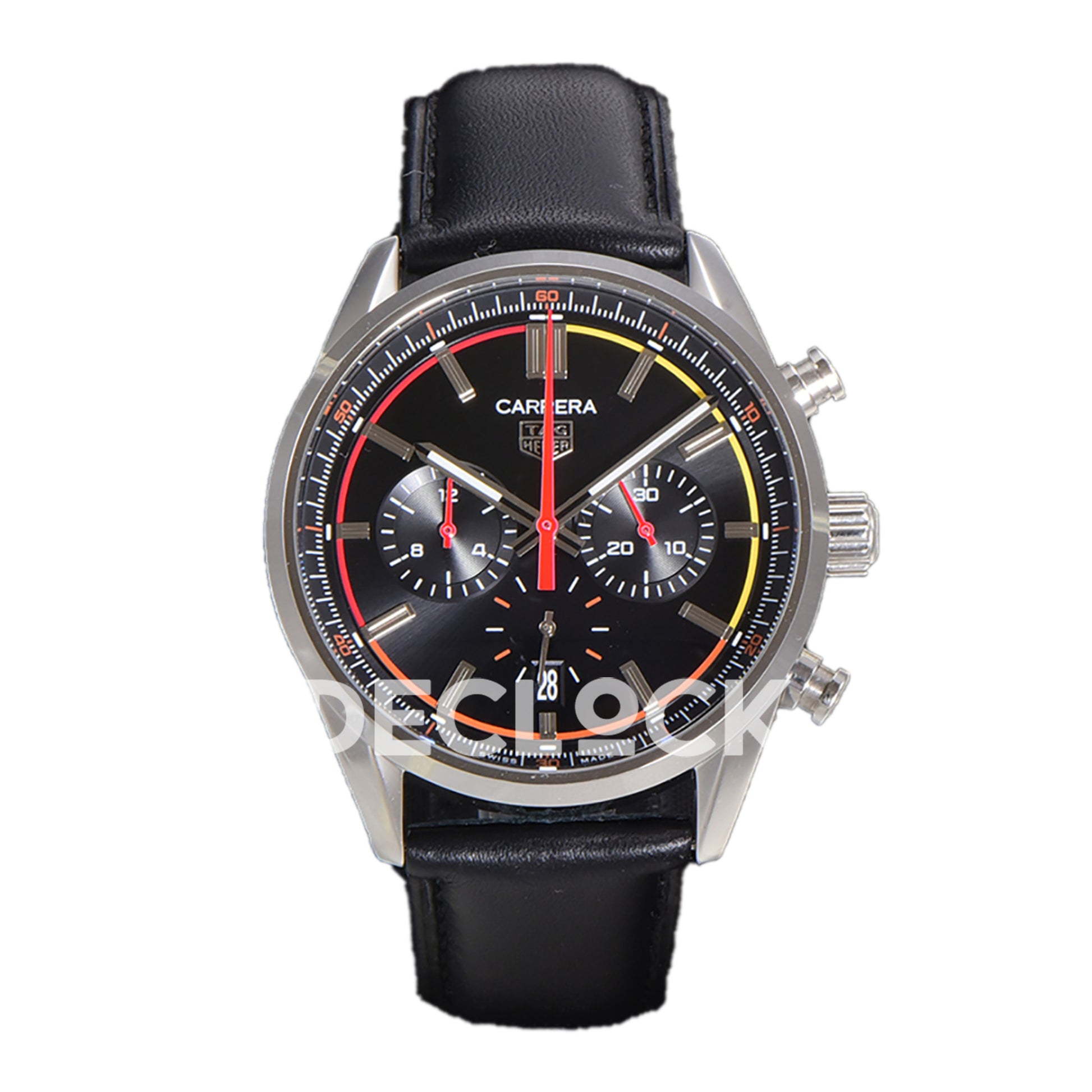 TAG Heuer Carrera Chronograph Black Dial 42mm Leather Strap VK63A Quartz