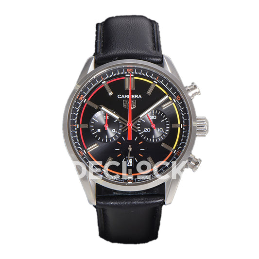 TAG Heuer Carrera Chronograph Black Dial 42mm Leather Strap VK63A Quartz
