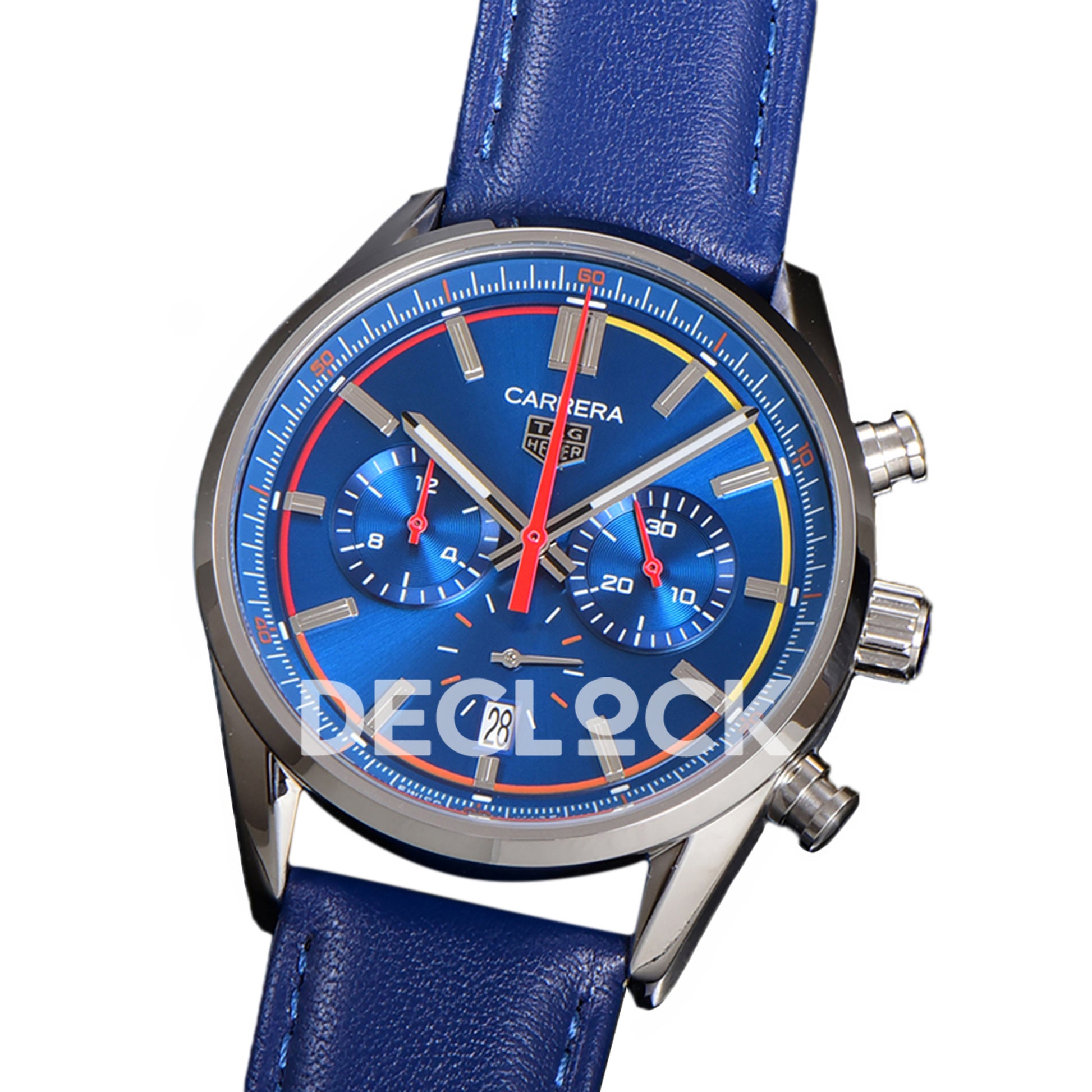 TAG Heuer Carrera Chronograph Blue Dial 42mm Leather Strap VK63A Quartz