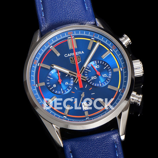 TAG Heuer Carrera Chronograph Blue Dial 42mm Leather Strap VK63A Quartz