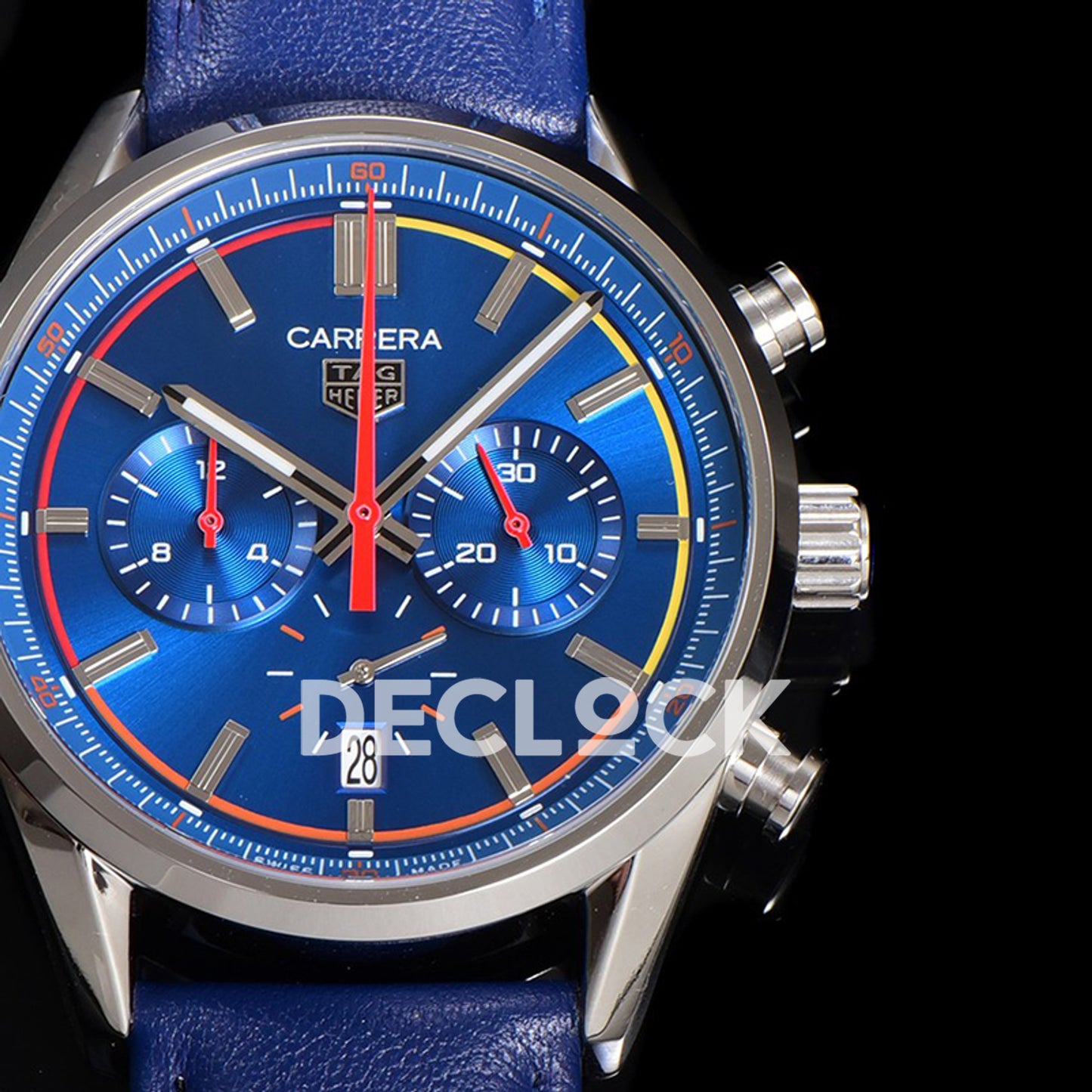 TAG Heuer Carrera Chronograph Blue Dial 42mm Leather Strap VK63A Quartz