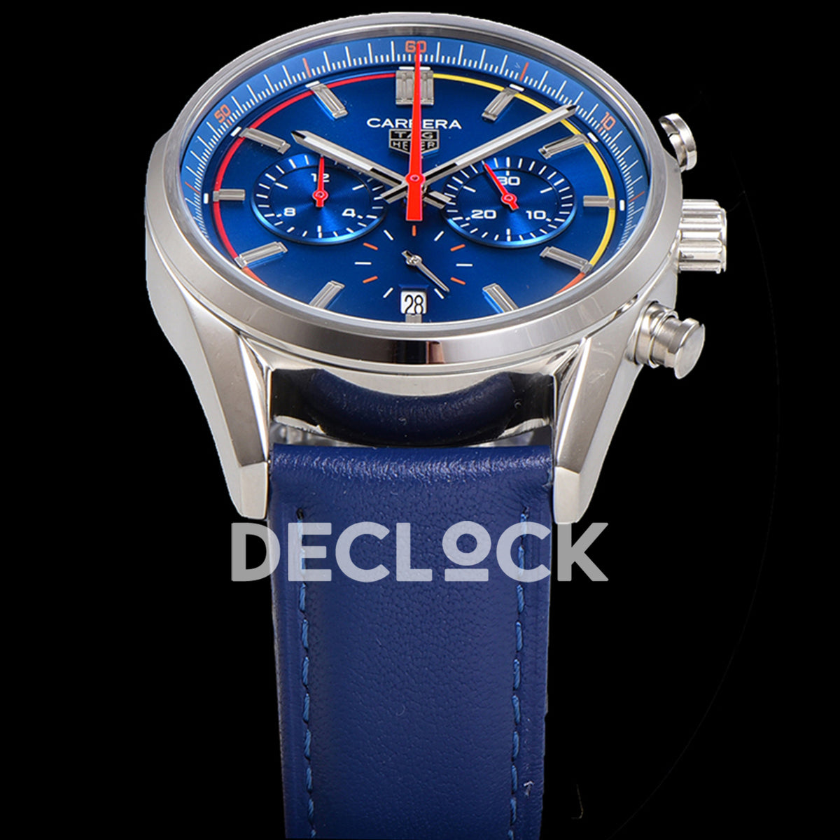 TAG Heuer Carrera Chronograph Blue Dial 42mm Leather Strap VK63A Quartz