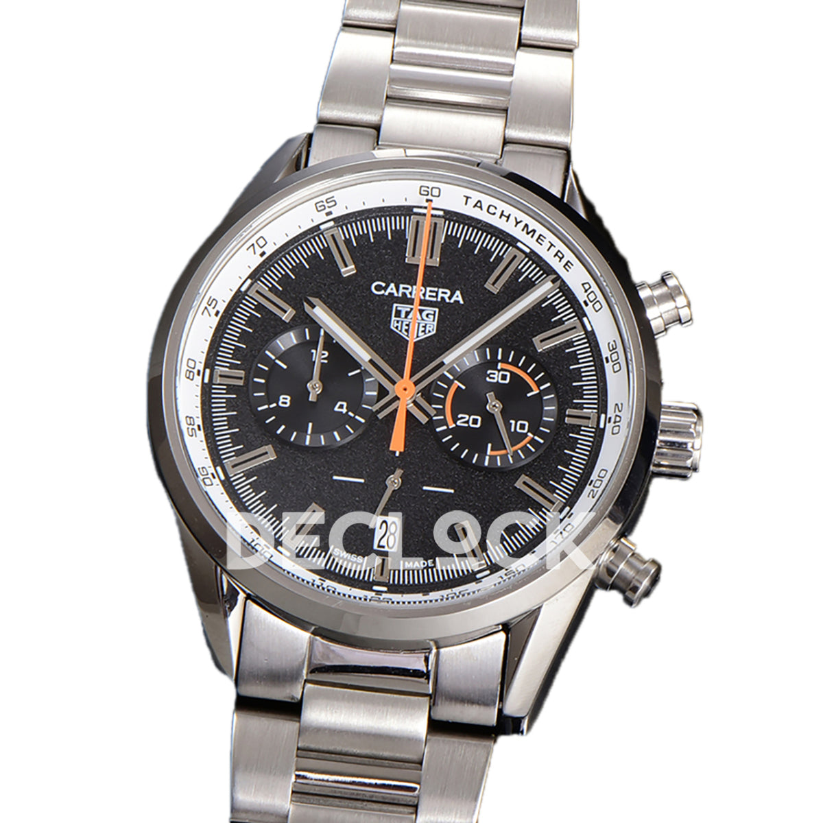 TAG Heuer Carrera Chronograph Black Tachymeter 43mm Steel Bracelet VK63A Quartz