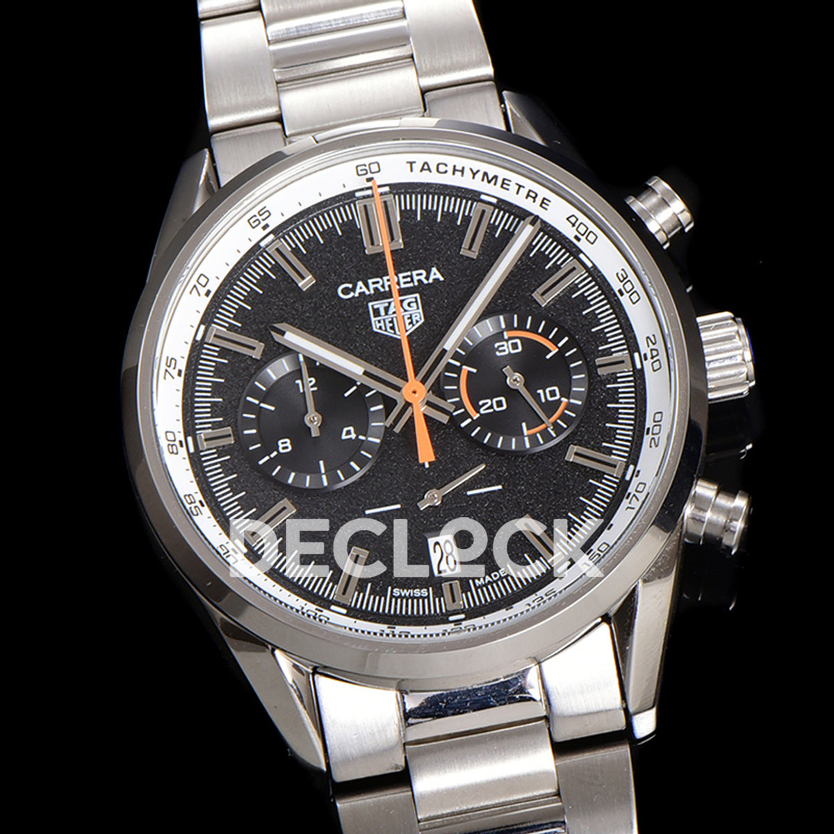 TAG Heuer Carrera Chronograph Black Tachymeter 43mm Steel Bracelet VK63A Quartz