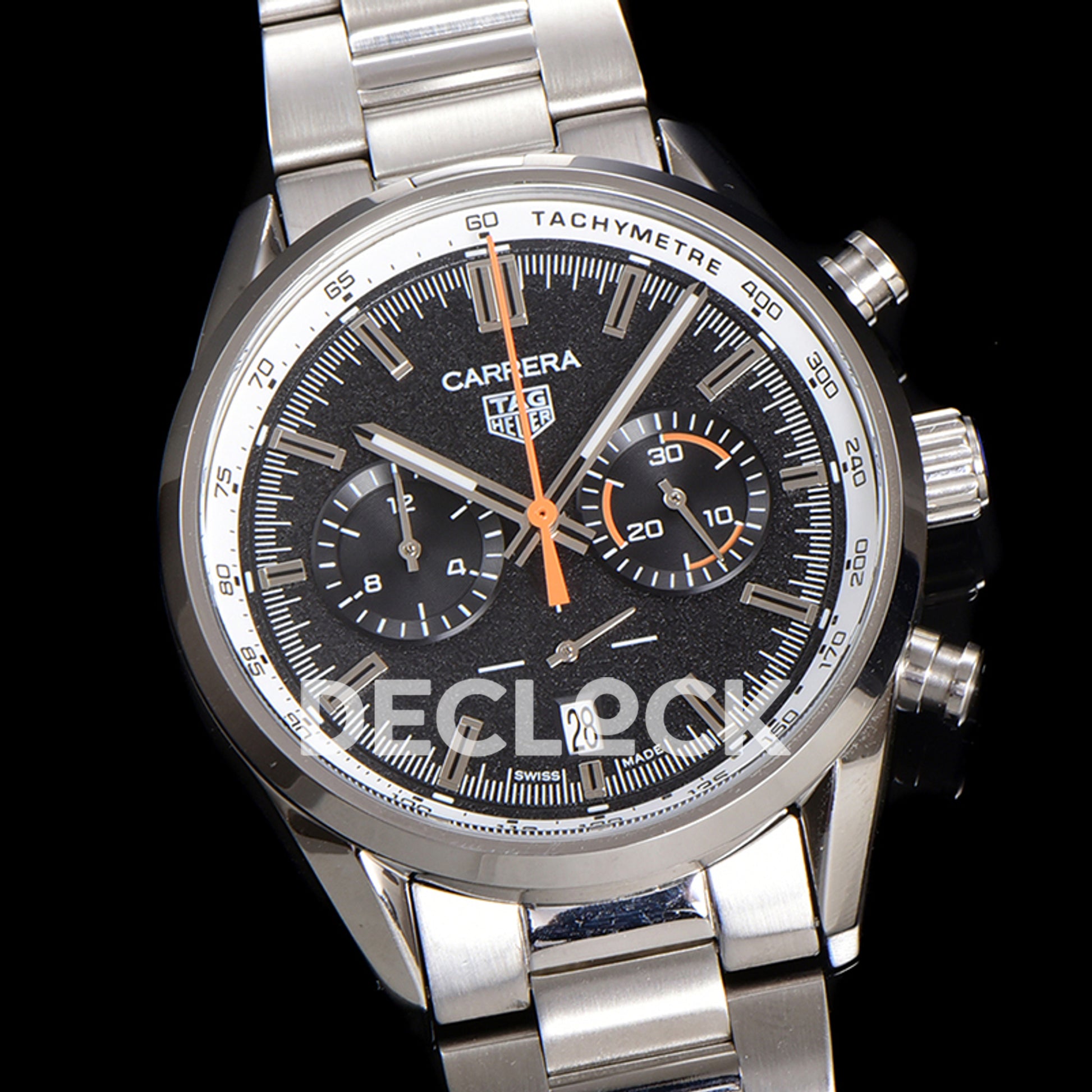 TAG Heuer Carrera Chronograph Black Tachymeter 43mm Steel Bracelet VK63A Quartz