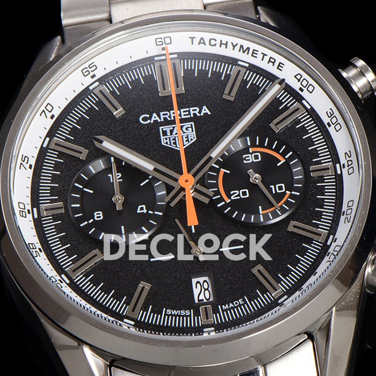 TAG Heuer Carrera Chronograph Black Tachymeter 43mm Steel Bracelet VK63A Quartz