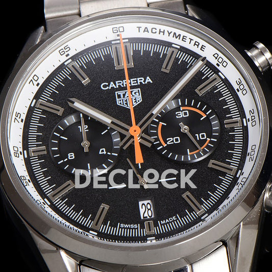 TAG Heuer Carrera Chronograph Black Tachymeter 43mm Steel Bracelet VK63A Quartz