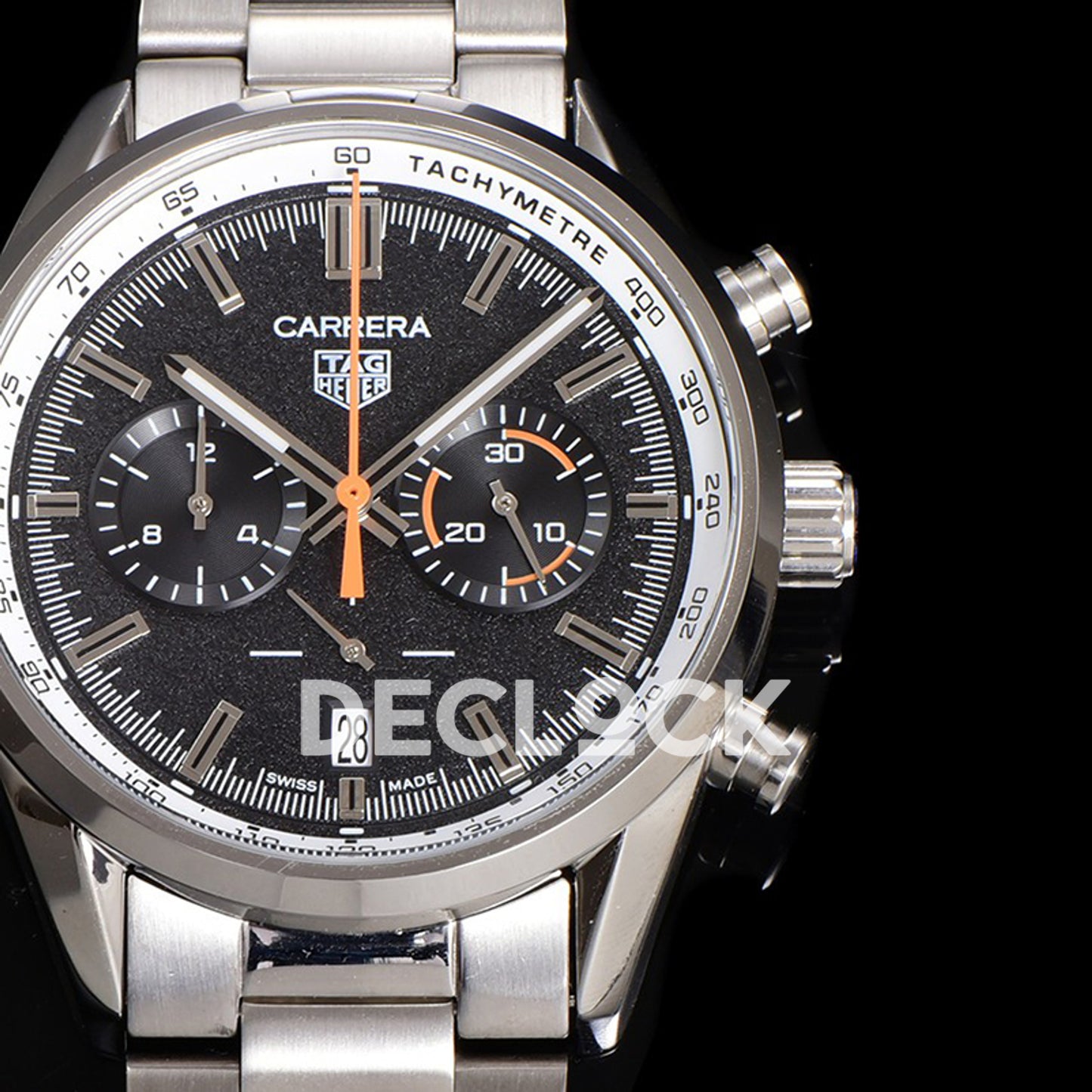 TAG Heuer Carrera Chronograph Black Tachymeter 43mm Steel Bracelet VK63A Quartz