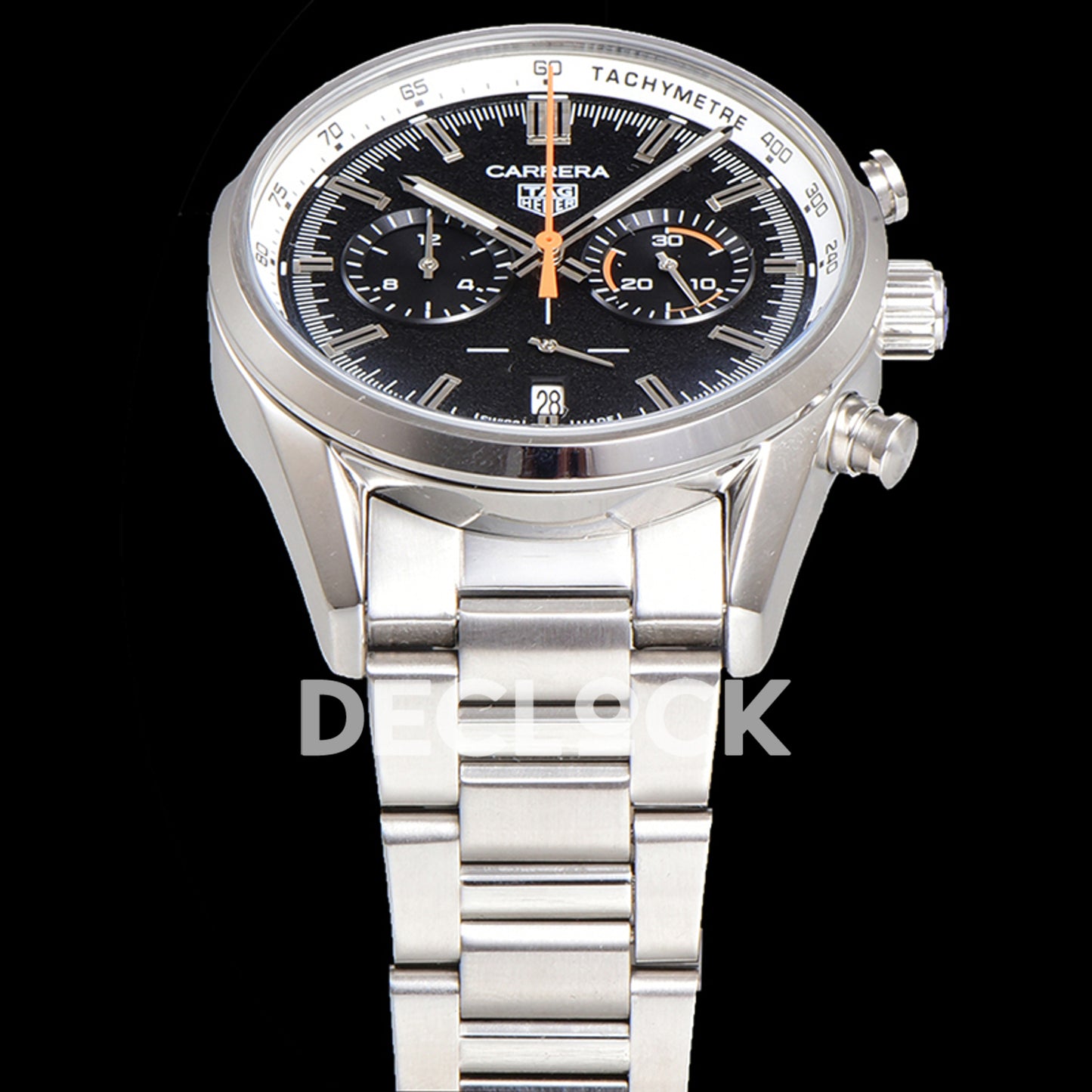 TAG Heuer Carrera Chronograph Black Tachymeter 43mm Steel Bracelet VK63A Quartz