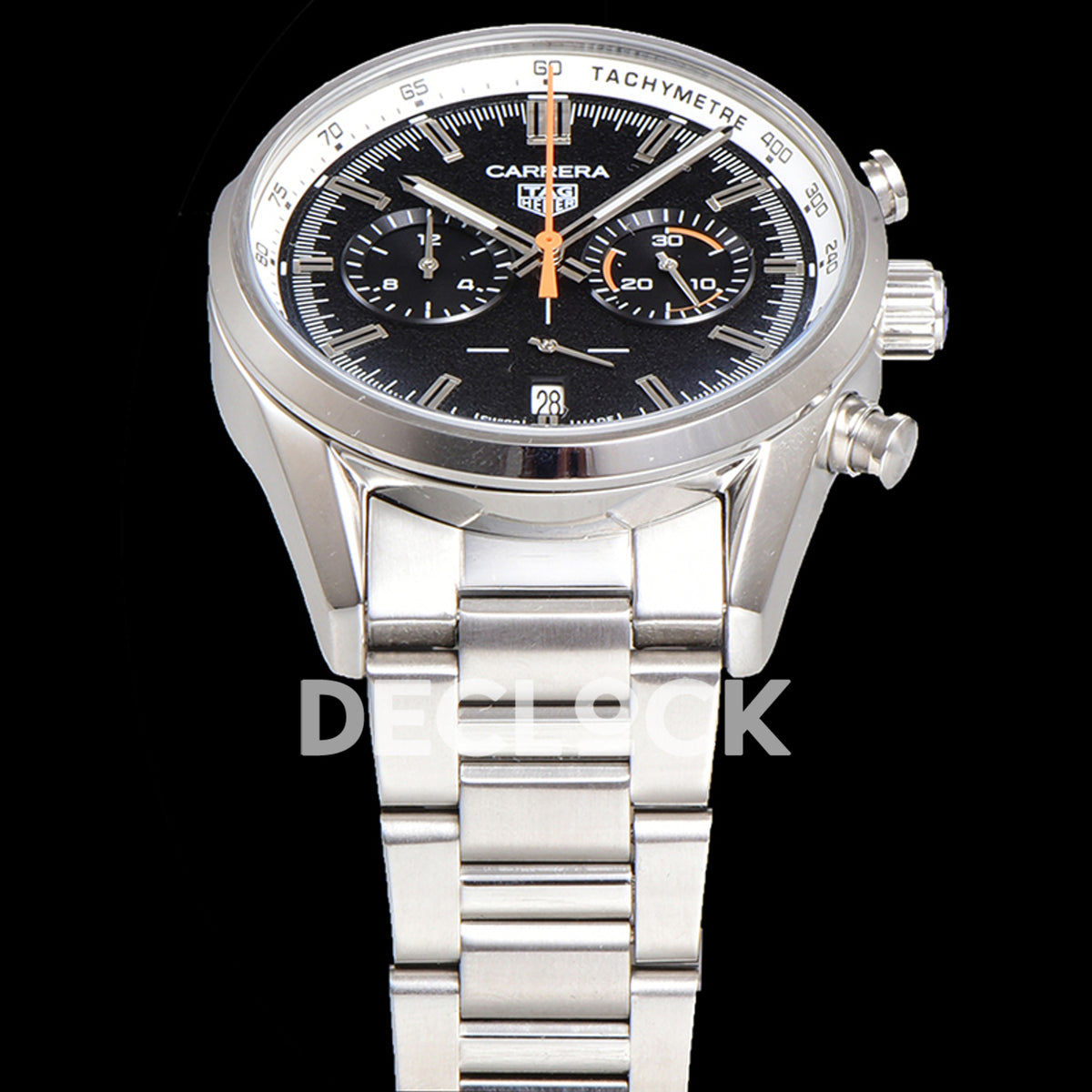 TAG Heuer Carrera Chronograph Black Tachymeter 43mm Steel Bracelet VK63A Quartz