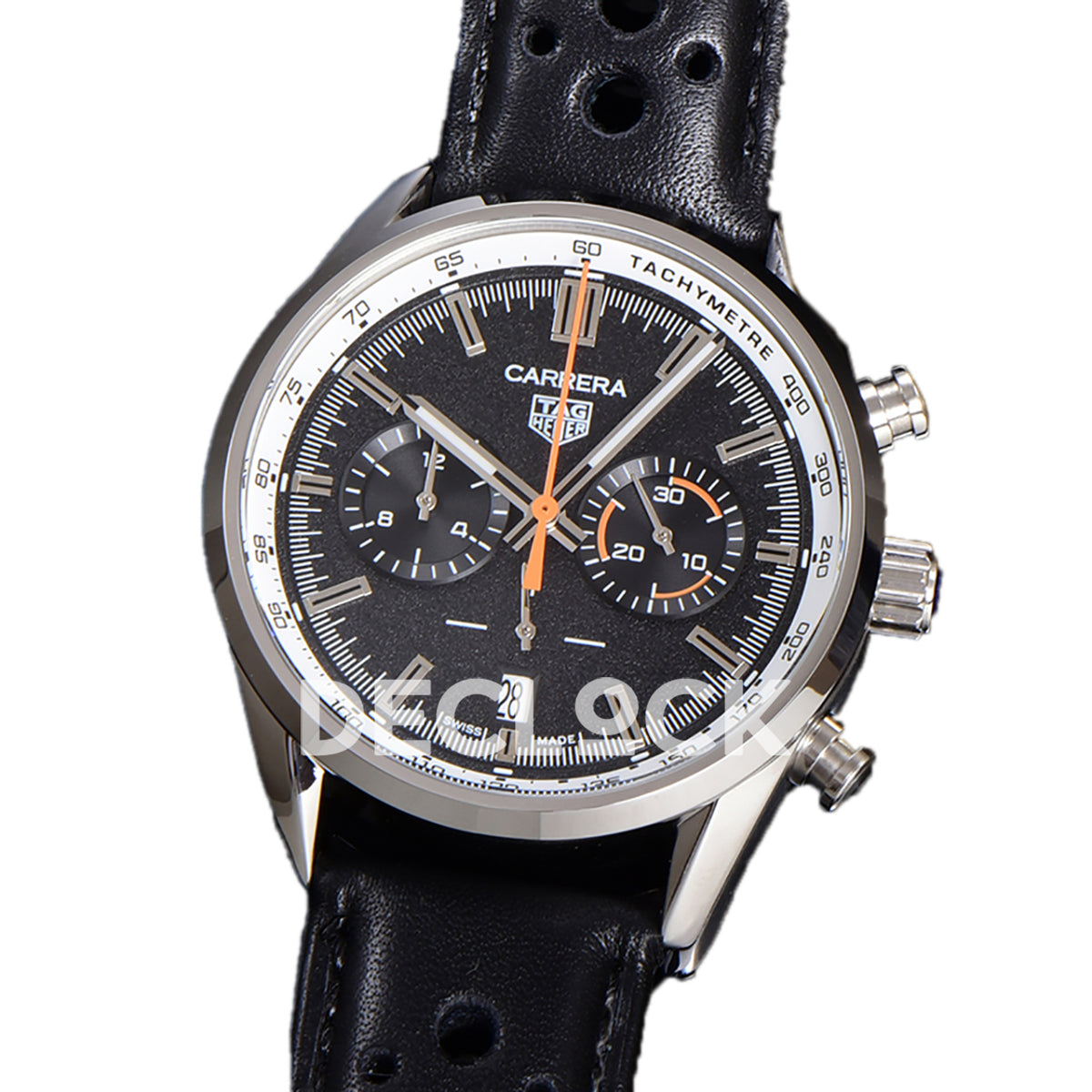 TAG Heuer Carrera Chronograph Black Tachymeter 43mm Leather Strap VK63A Quartz