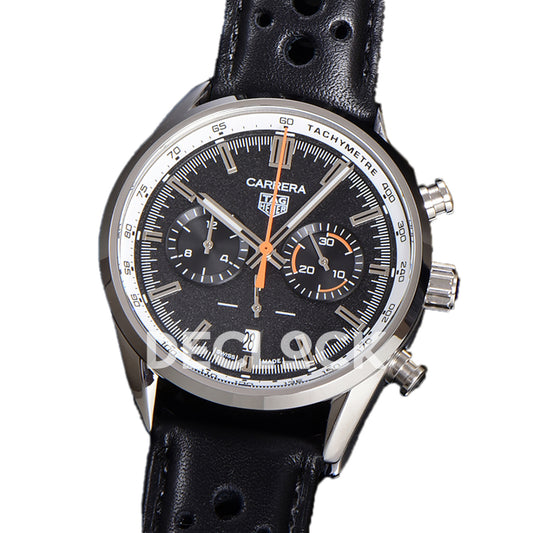 TAG Heuer Carrera Chronograph Black Tachymeter 43mm Leather Strap VK63A Quartz