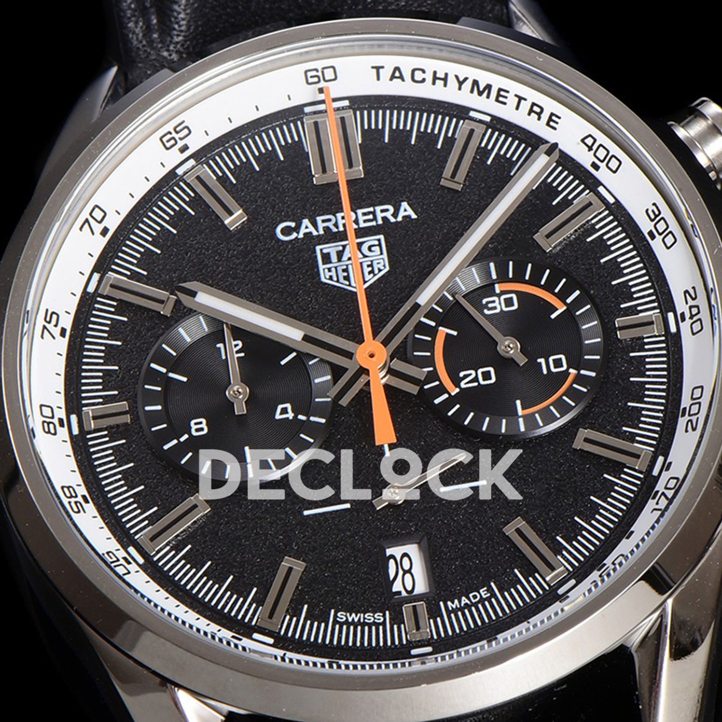 TAG Heuer Carrera Chronograph Black Tachymeter 43mm Leather Strap VK63A Quartz