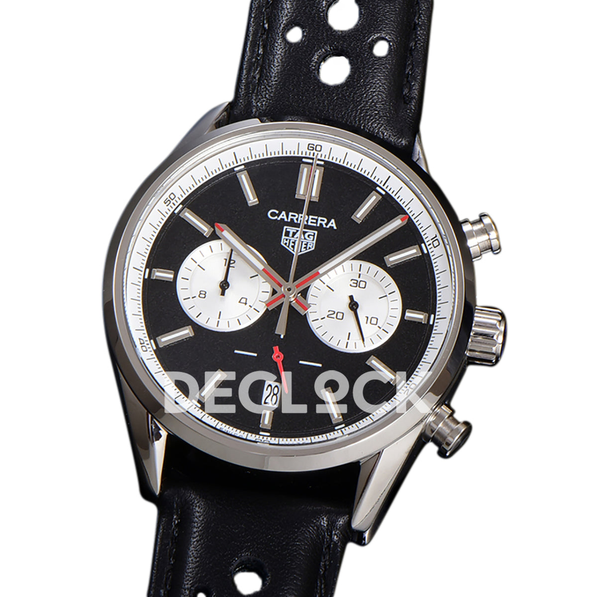 TAG Heuer Carrera Chronograph Black Dial 43mm Leather Strap VK63A Quartz