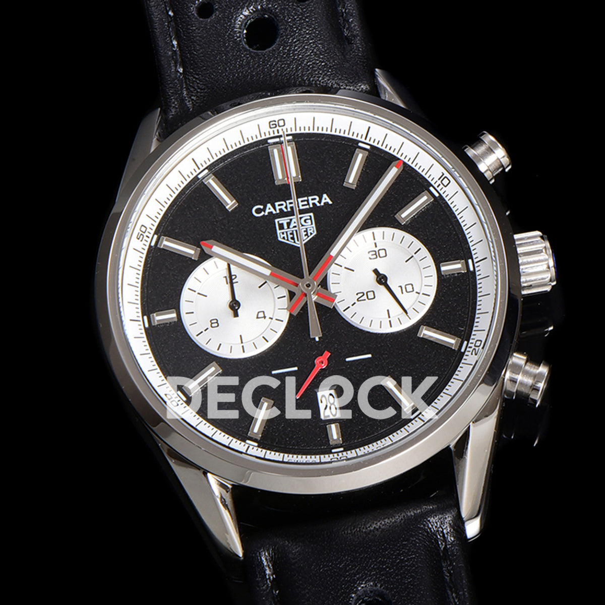 TAG Heuer Carrera Chronograph Black Dial 43mm Leather Strap VK63A Quartz