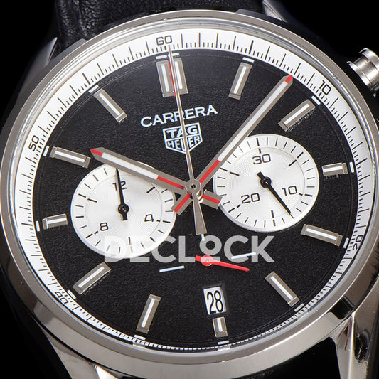 TAG Heuer Carrera Chronograph Black Dial 43mm Leather Strap VK63A Quartz
