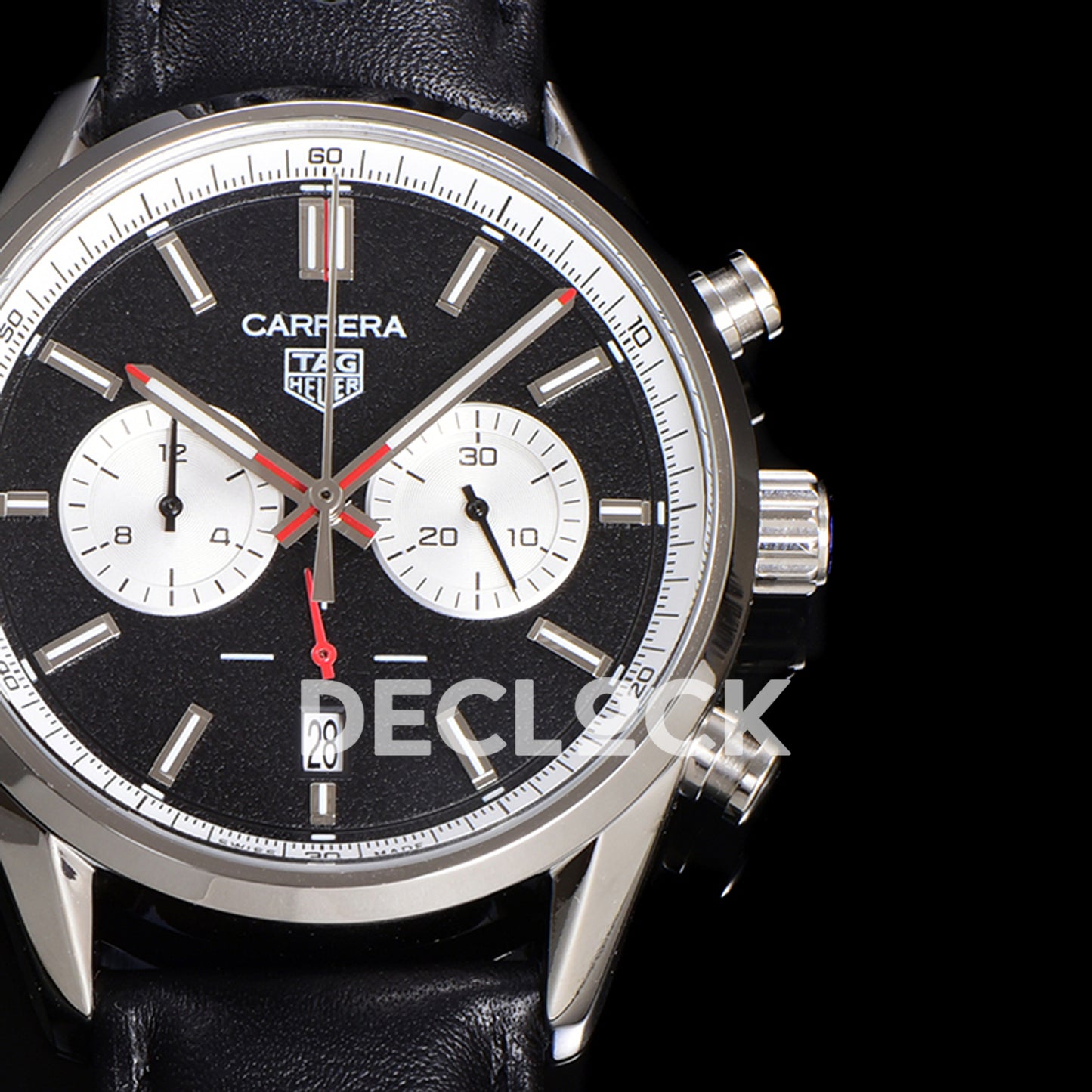 TAG Heuer Carrera Chronograph Black Dial 43mm Leather Strap VK63A Quartz