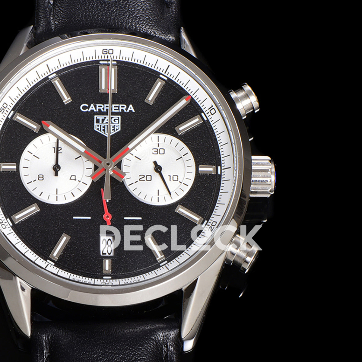 TAG Heuer Carrera Chronograph Black Dial 43mm Leather Strap VK63A Quartz