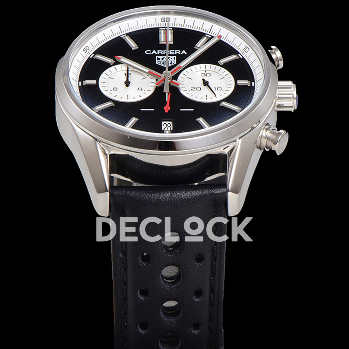TAG Heuer Carrera Chronograph Black Dial 43mm Leather Strap VK63A Quartz
