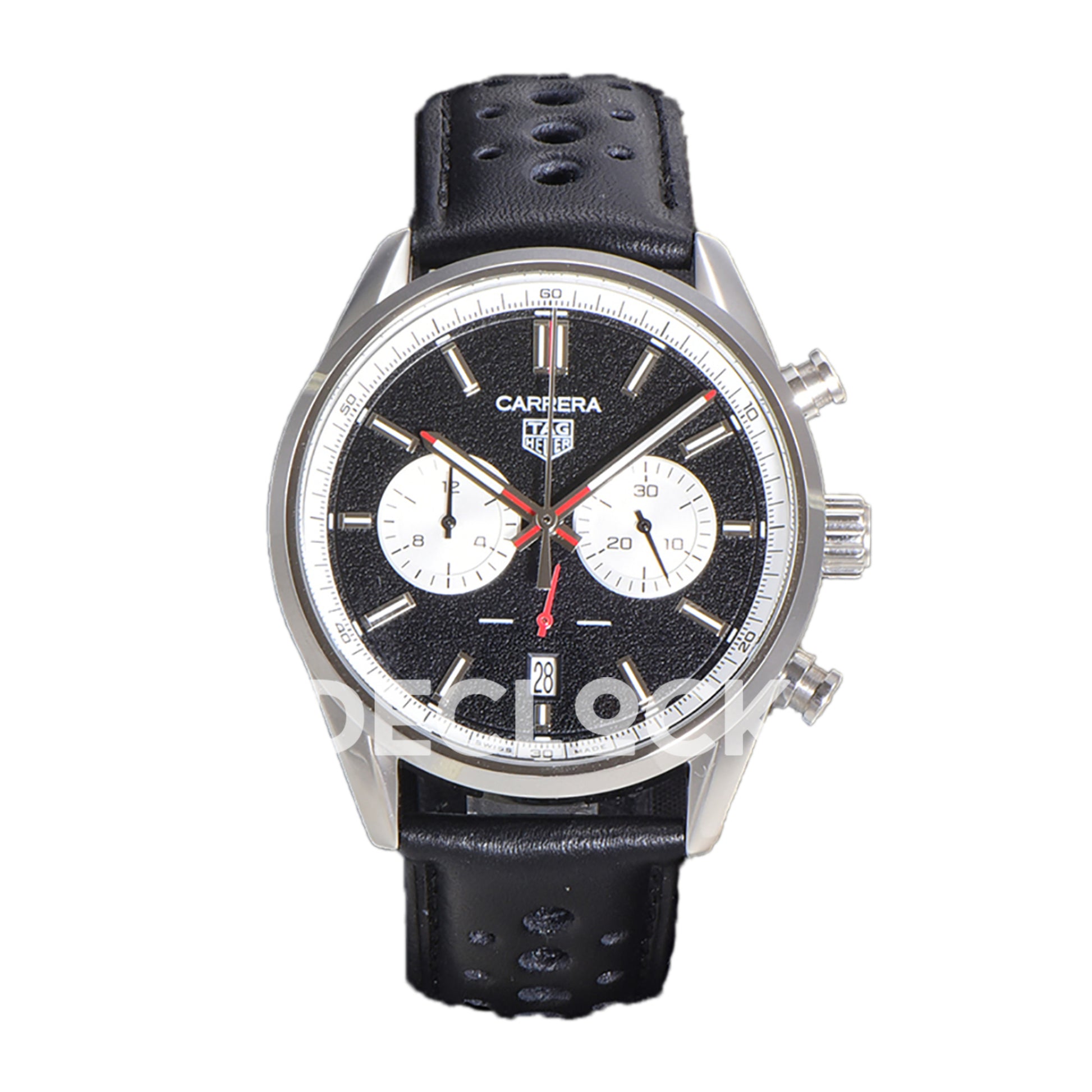 TAG Heuer Carrera Chronograph Black Dial 43mm Leather Strap VK63A Quartz