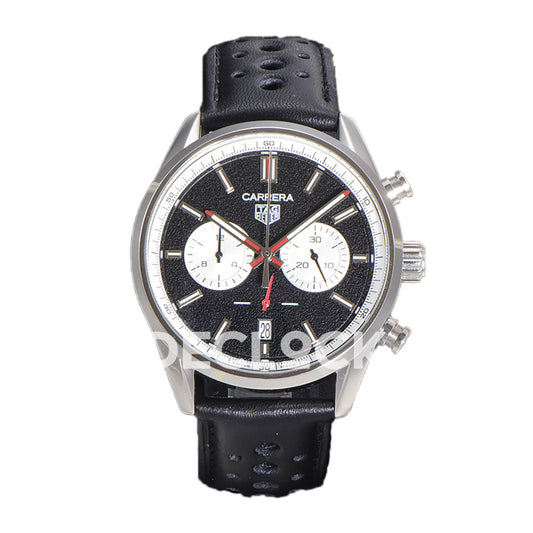 TAG Heuer Carrera Chronograph Black Dial 43mm Leather Strap VK63A Quartz