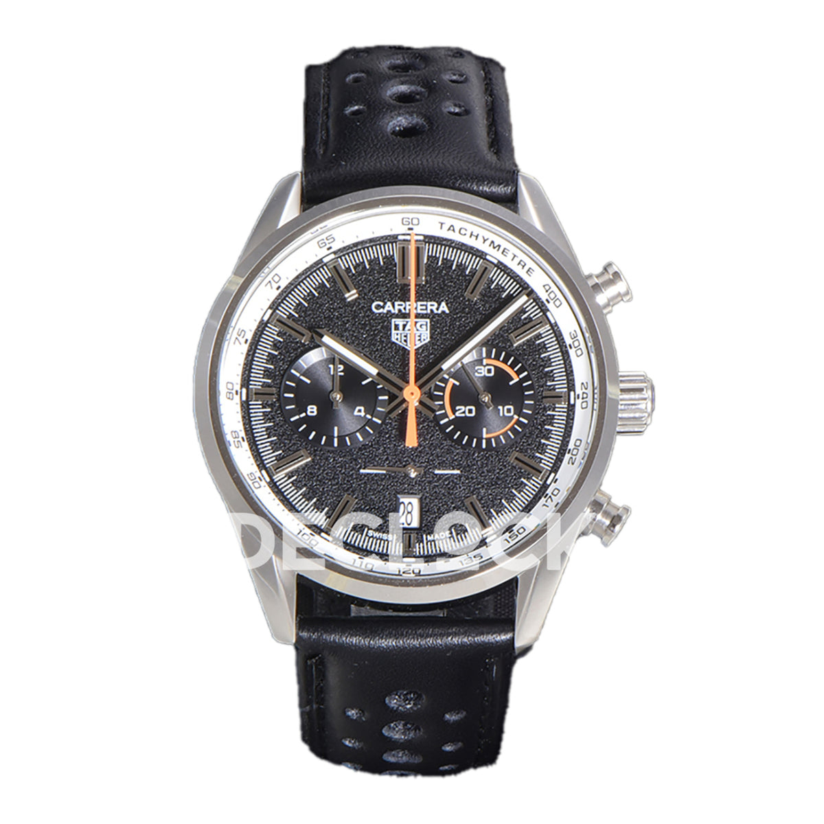 TAG Heuer Carrera Chronograph Black Tachymeter 43mm Leather Strap VK63A Quartz