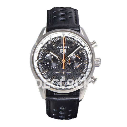 TAG Heuer Carrera Chronograph Black Tachymeter 43mm Leather Strap VK63A Quartz