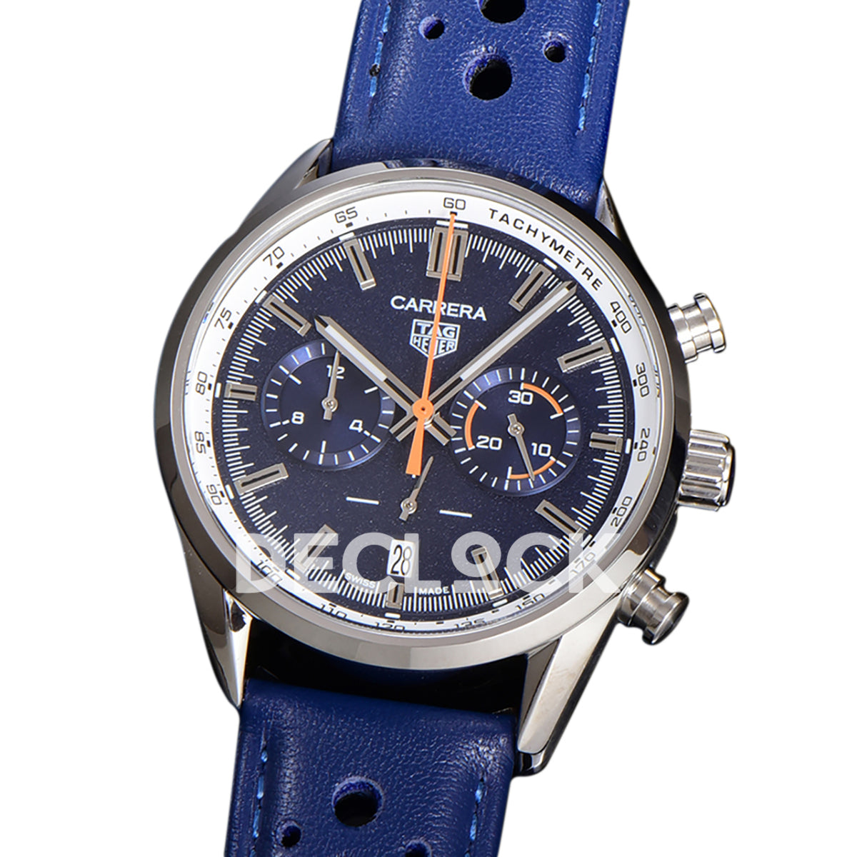TAG Heuer Carrera Chronograph Blue Tachymeter 43mm Leather Strap VK63A Quartz