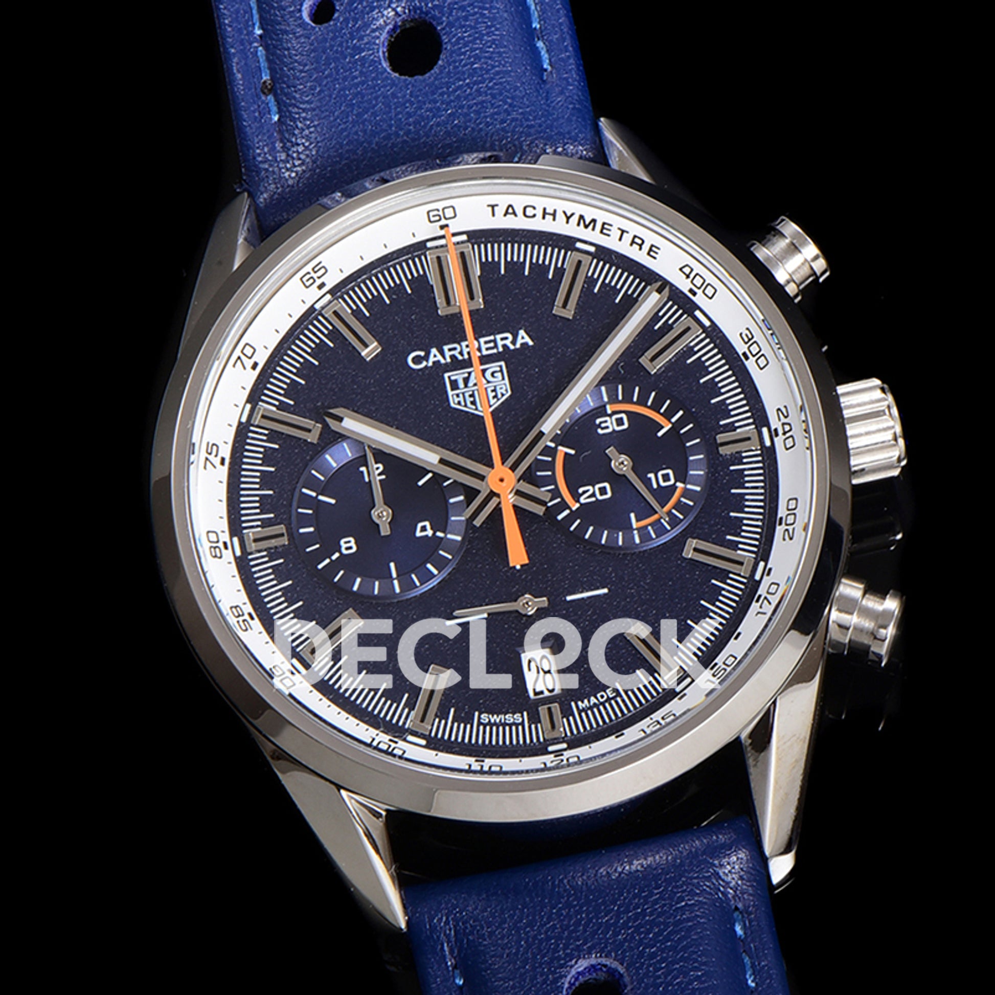 TAG Heuer Carrera Chronograph Blue Tachymeter 43mm Leather Strap VK63A Quartz
