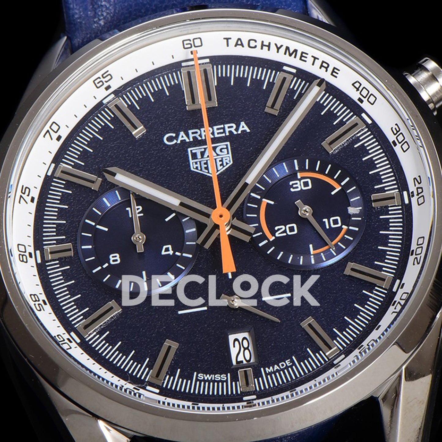 TAG Heuer Carrera Chronograph Blue Tachymeter 43mm Leather Strap VK63A Quartz