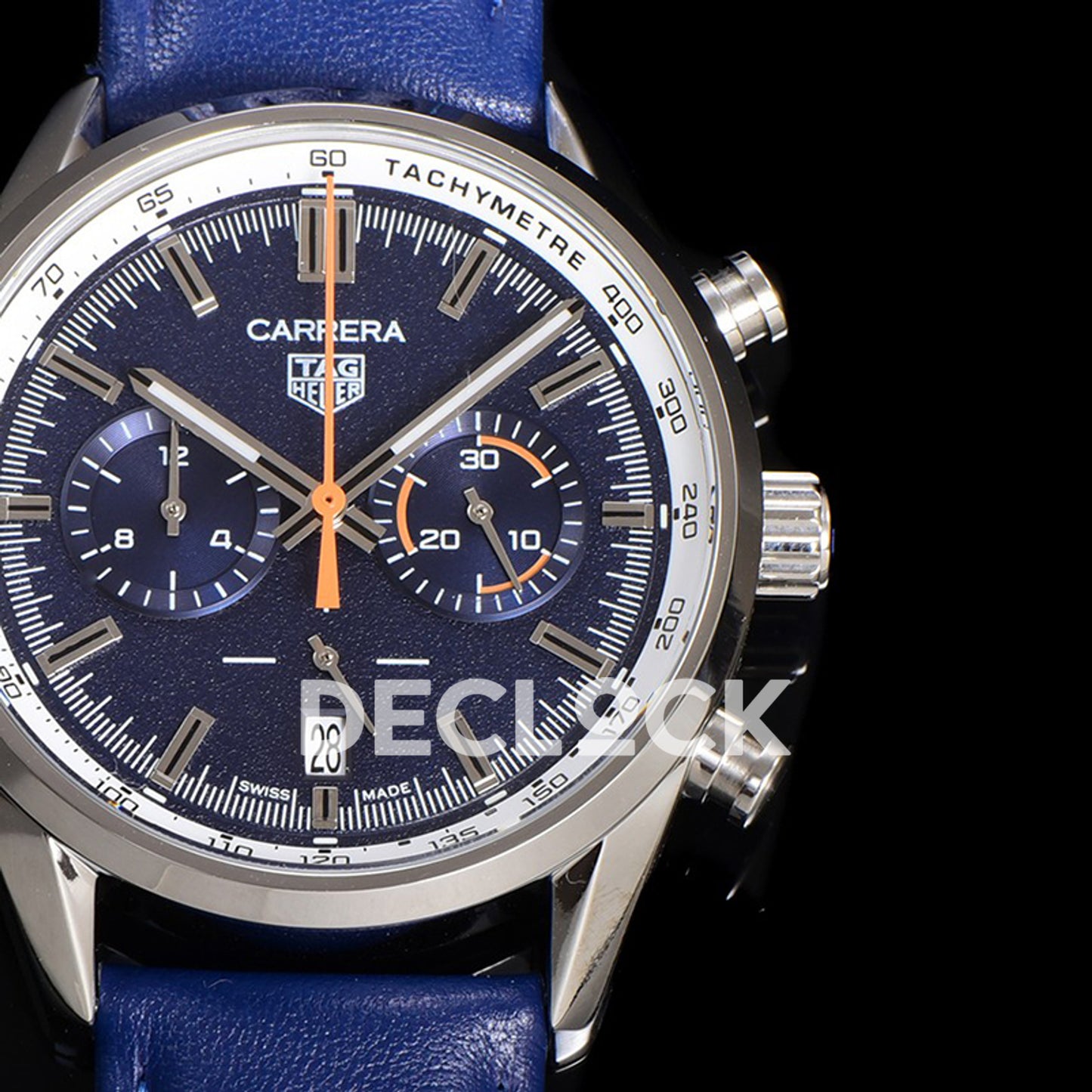 TAG Heuer Carrera Chronograph Blue Tachymeter 43mm Leather Strap VK63A Quartz
