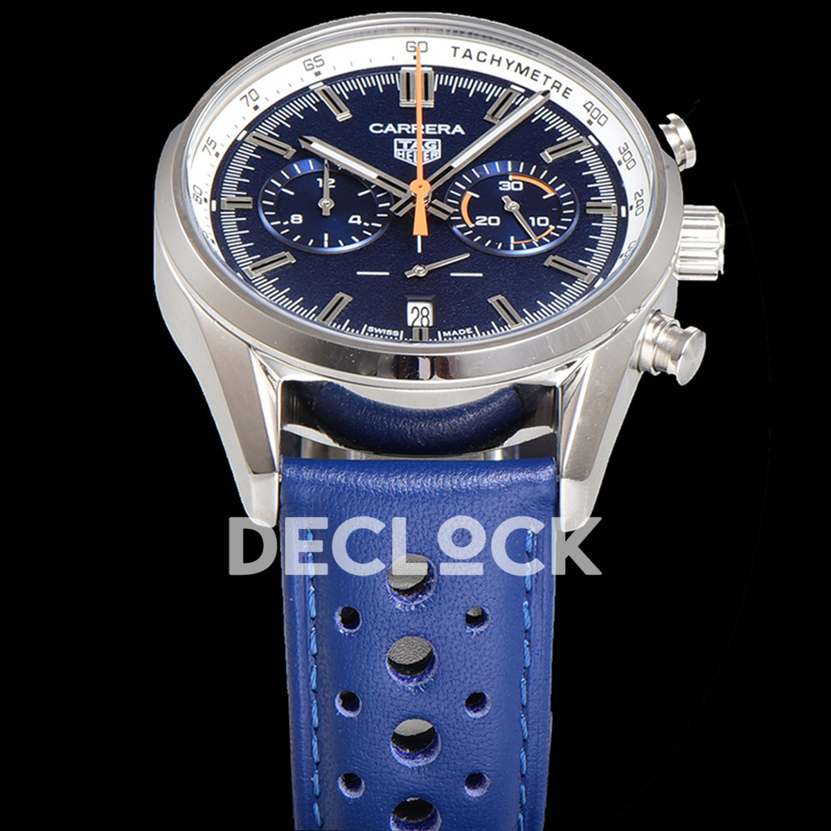 TAG Heuer Carrera Chronograph Blue Tachymeter 43mm Leather Strap VK63A Quartz