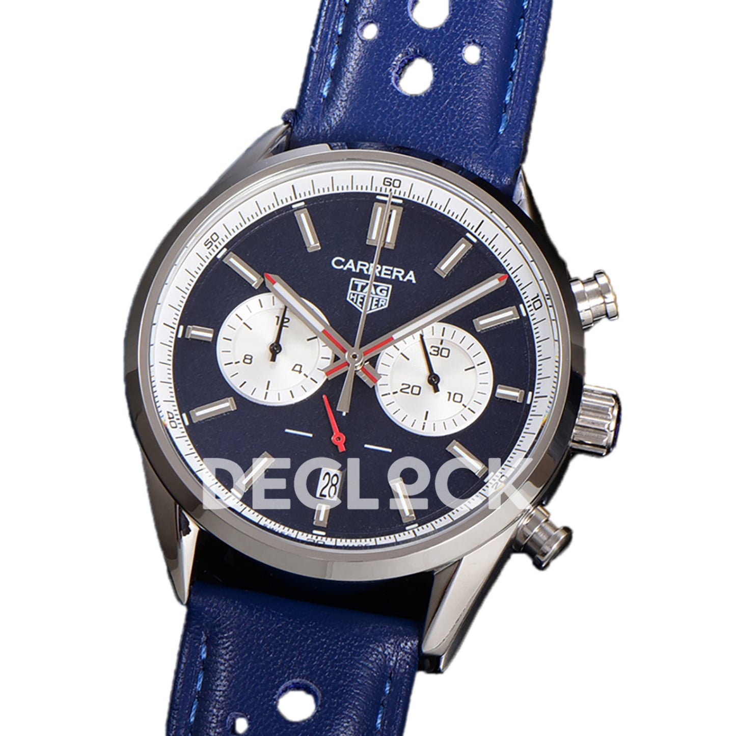 TAG Heuer Carrera Chronograph Blue Dial 43mm Leather Strap VK63A Quartz