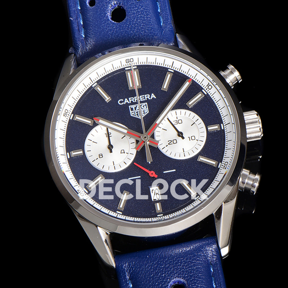 TAG Heuer Carrera Chronograph Blue Dial 43mm Leather Strap VK63A Quartz