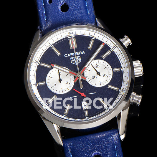 TAG Heuer Carrera Chronograph Blue Dial 43mm Leather Strap VK63A Quartz