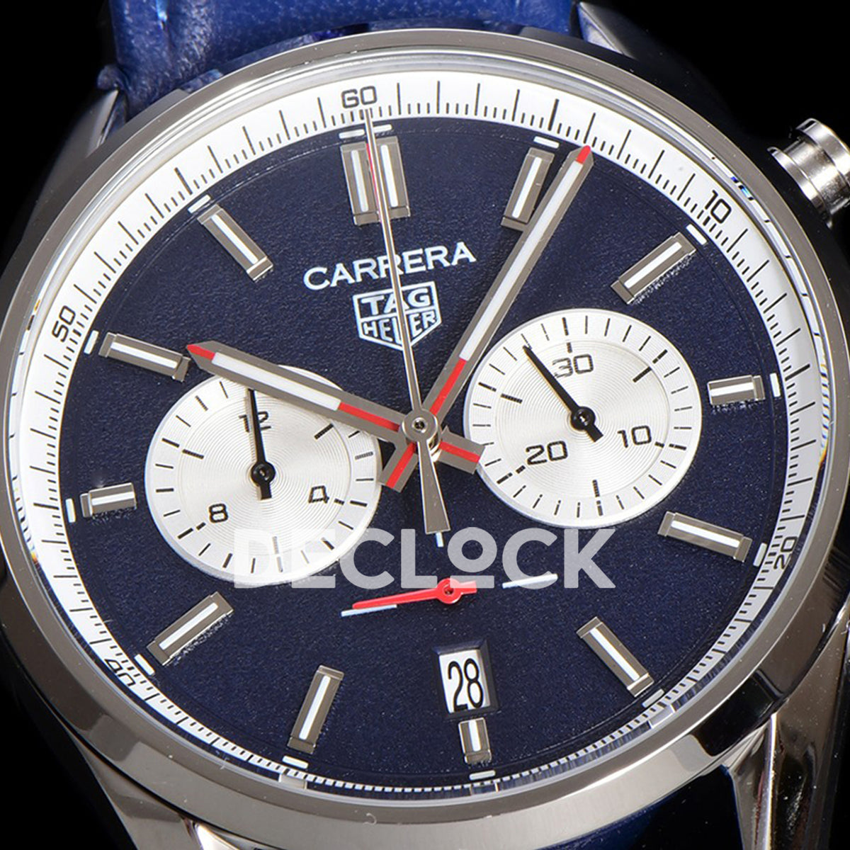 TAG Heuer Carrera Chronograph Blue Dial 43mm Leather Strap VK63A Quartz
