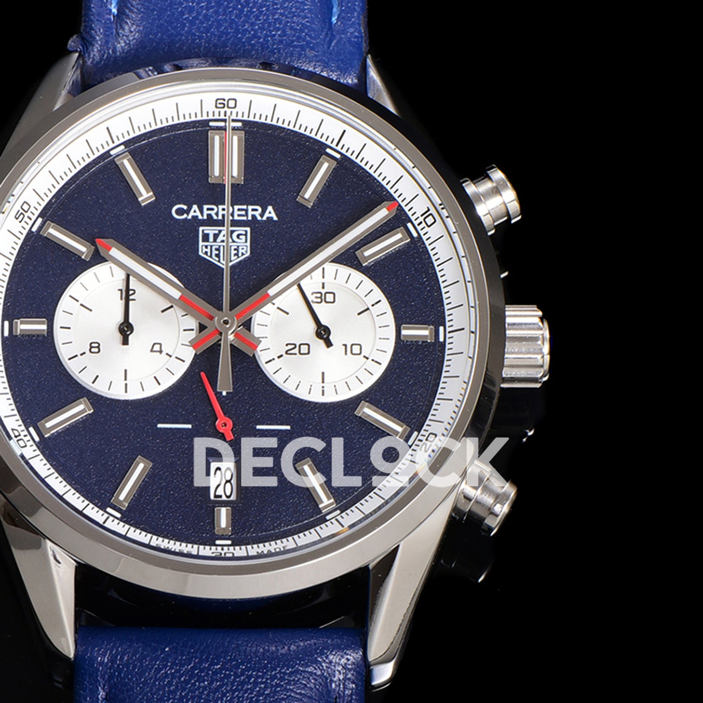 TAG Heuer Carrera Chronograph Blue Dial 43mm Leather Strap VK63A Quartz