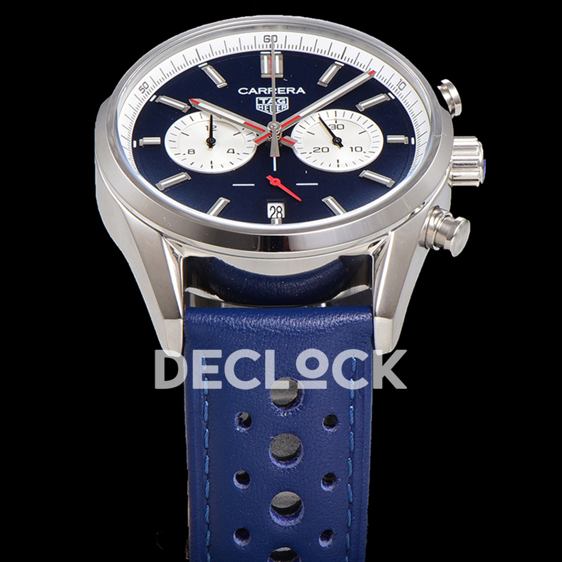 TAG Heuer Carrera Chronograph Blue Dial 43mm Leather Strap VK63A Quartz