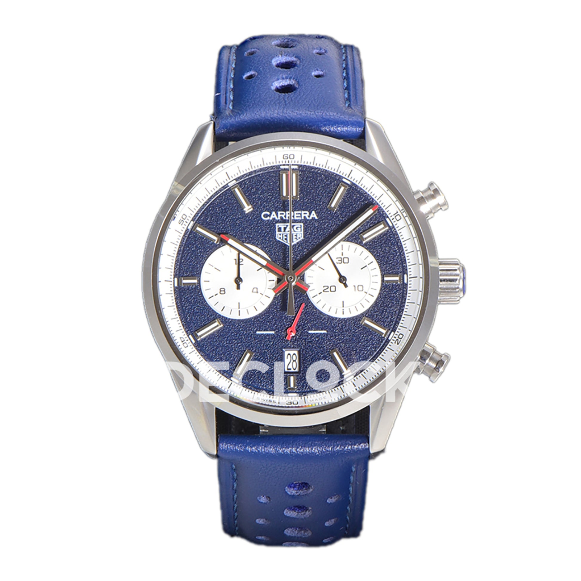 TAG Heuer Carrera Chronograph Blue Dial 43mm Leather Strap VK63A Quartz