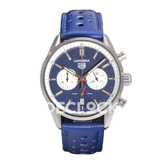 TAG Heuer Carrera Chronograph Blue Dial 43mm Leather Strap VK63A Quartz