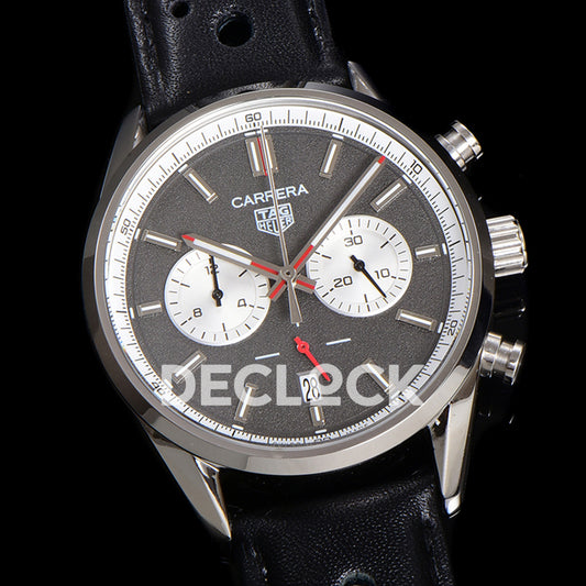 TAG Heuer Carrera Chronograph Grey Dial 43mm Leather Strap VK63A Quartz