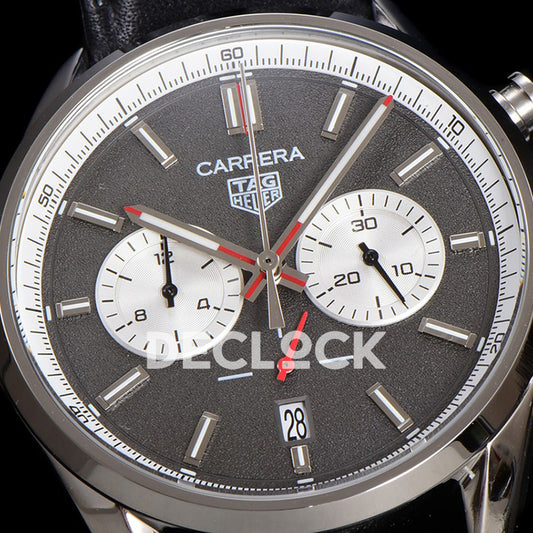 TAG Heuer Carrera Chronograph Grey Dial 43mm Leather Strap VK63A Quartz