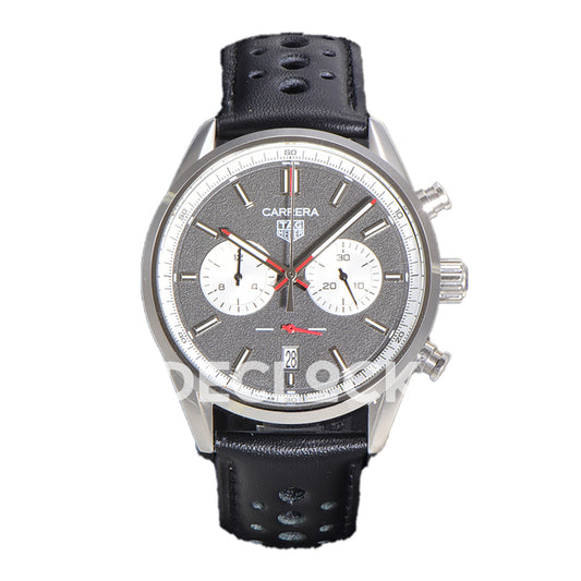 TAG Heuer Carrera Chronograph Grey Dial 43mm Leather Strap VK63A Quartz