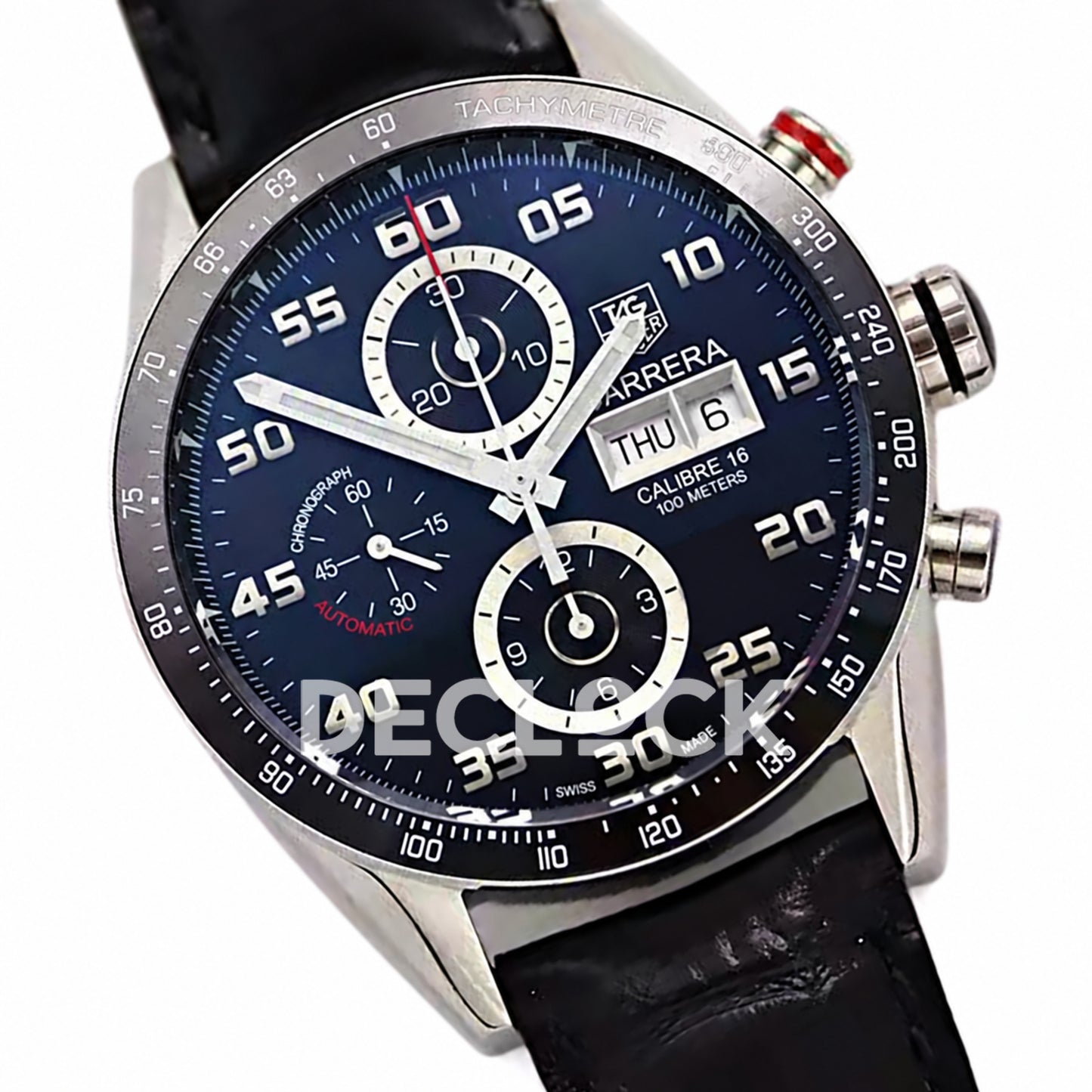 TAG Heuer Carrera Chronograph Black Dial 43mm Leather Asian 1887