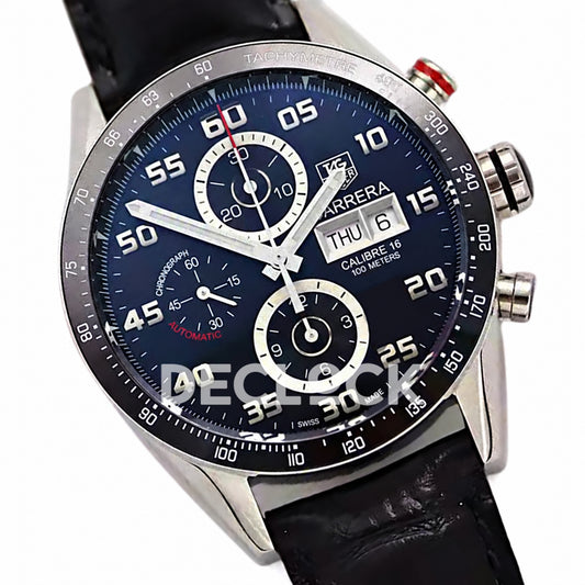 TAG Heuer Carrera Chronograph Black Dial 43mm Leather Asian 1887