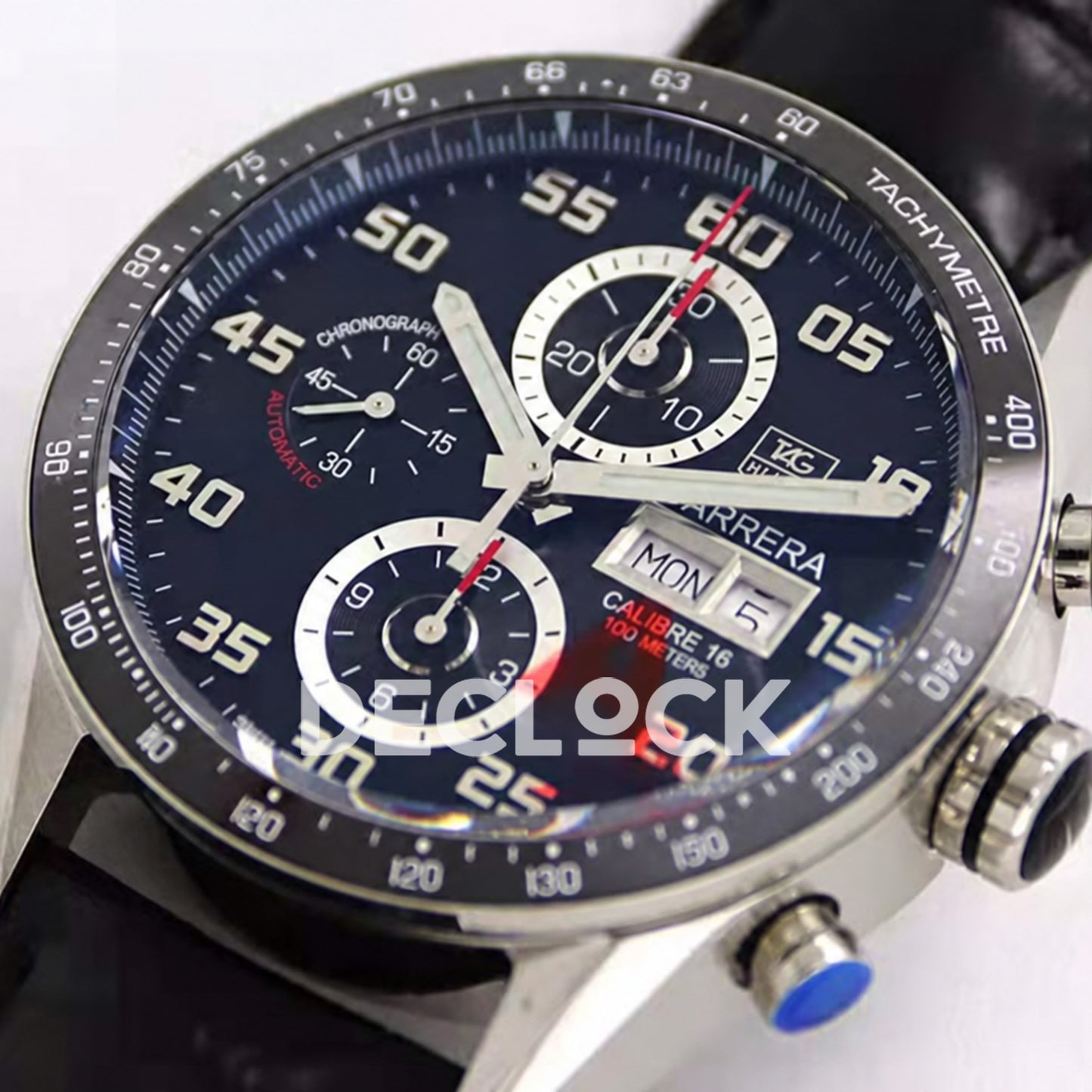 TAG Heuer Carrera Chronograph Black Dial 43mm Leather Asian 1887