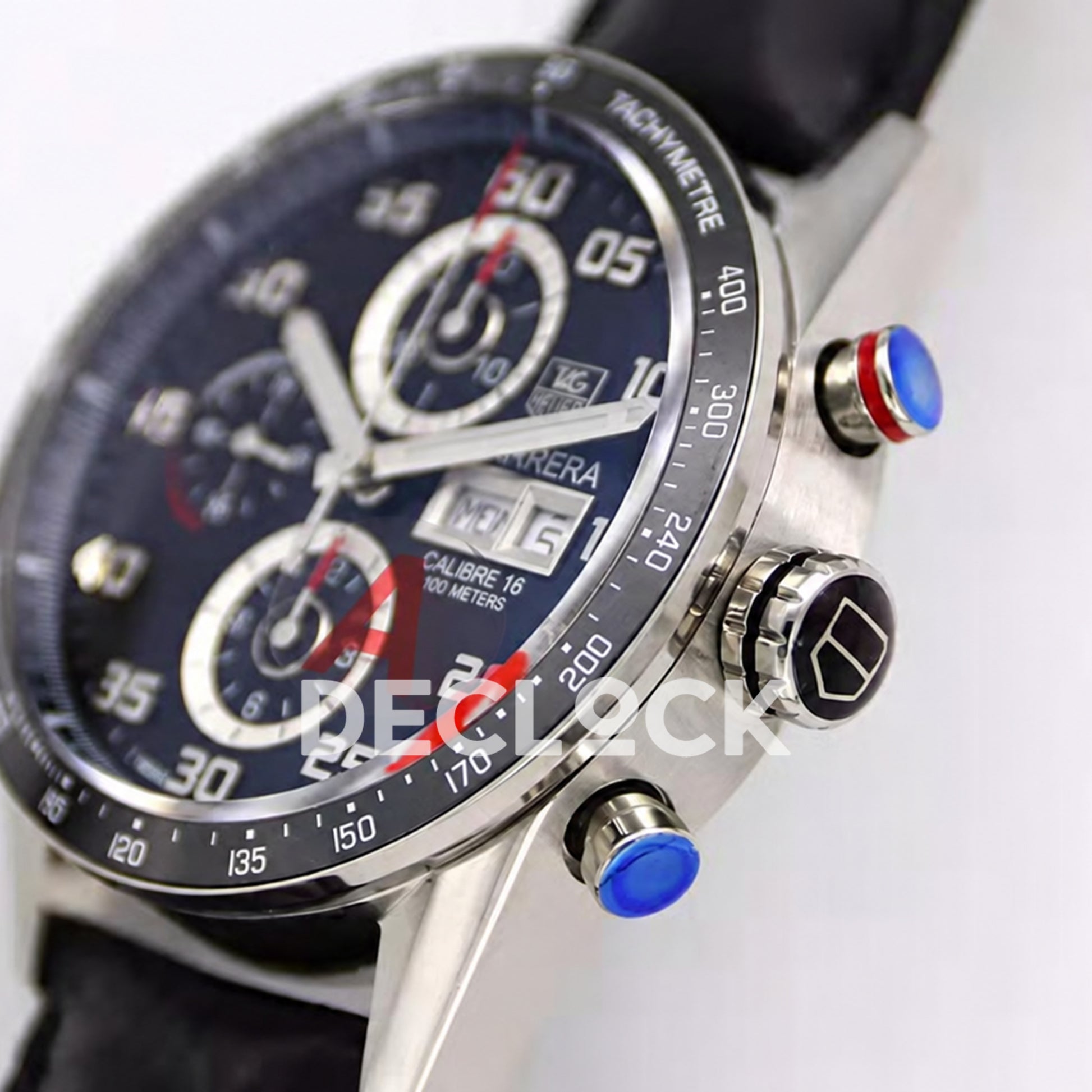 TAG Heuer Carrera Chronograph Black Dial 43mm Leather Asian 1887